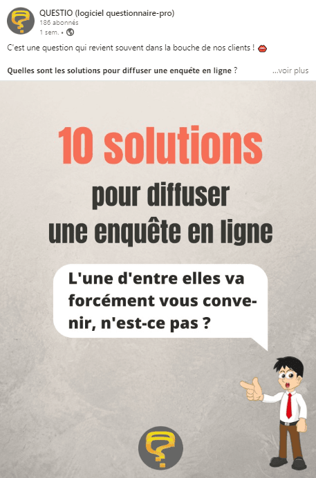 Illustration d'un post sur la page LinkedIn de Questio